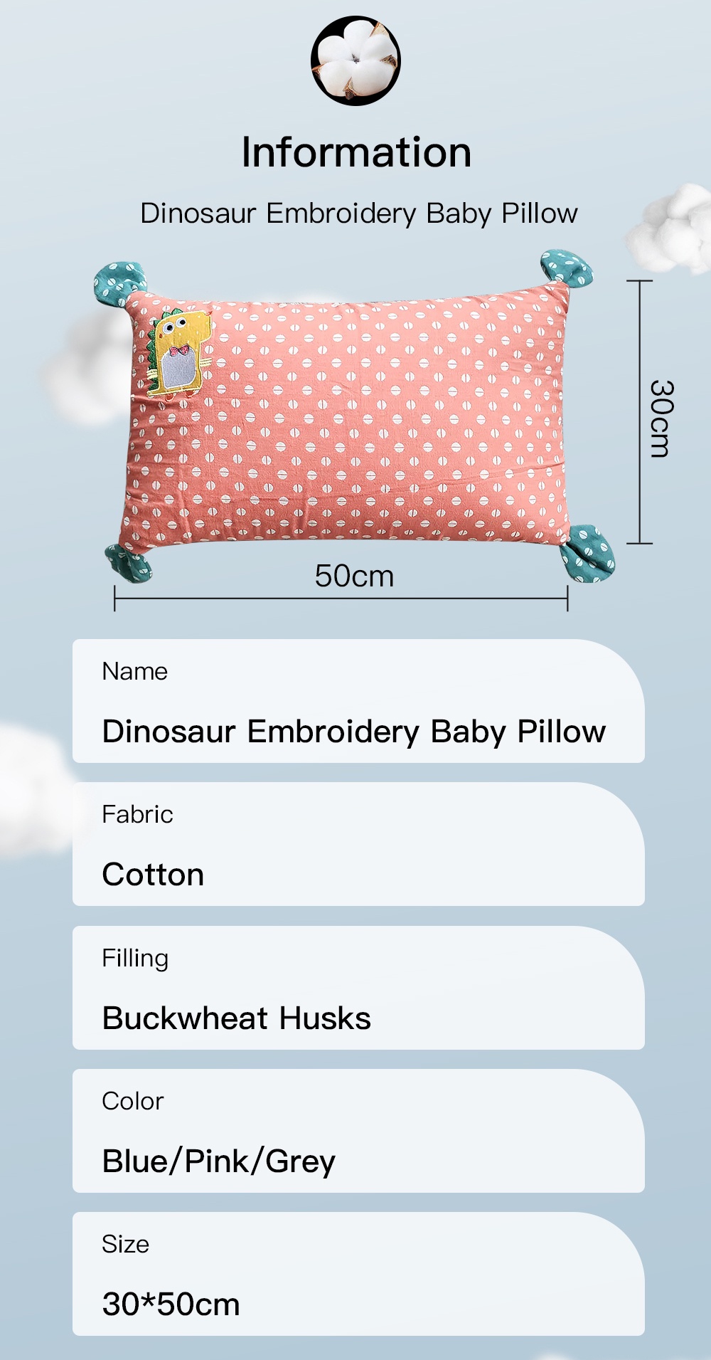 Dinosaur Embroidery Baby Child Pillow-9